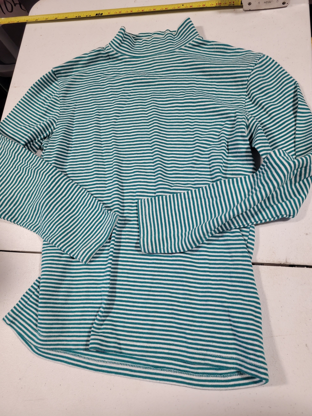 Great Northwest Clothing Company Teal and White Striped Mock Neck Long Sleeve - Picture 1 of 3